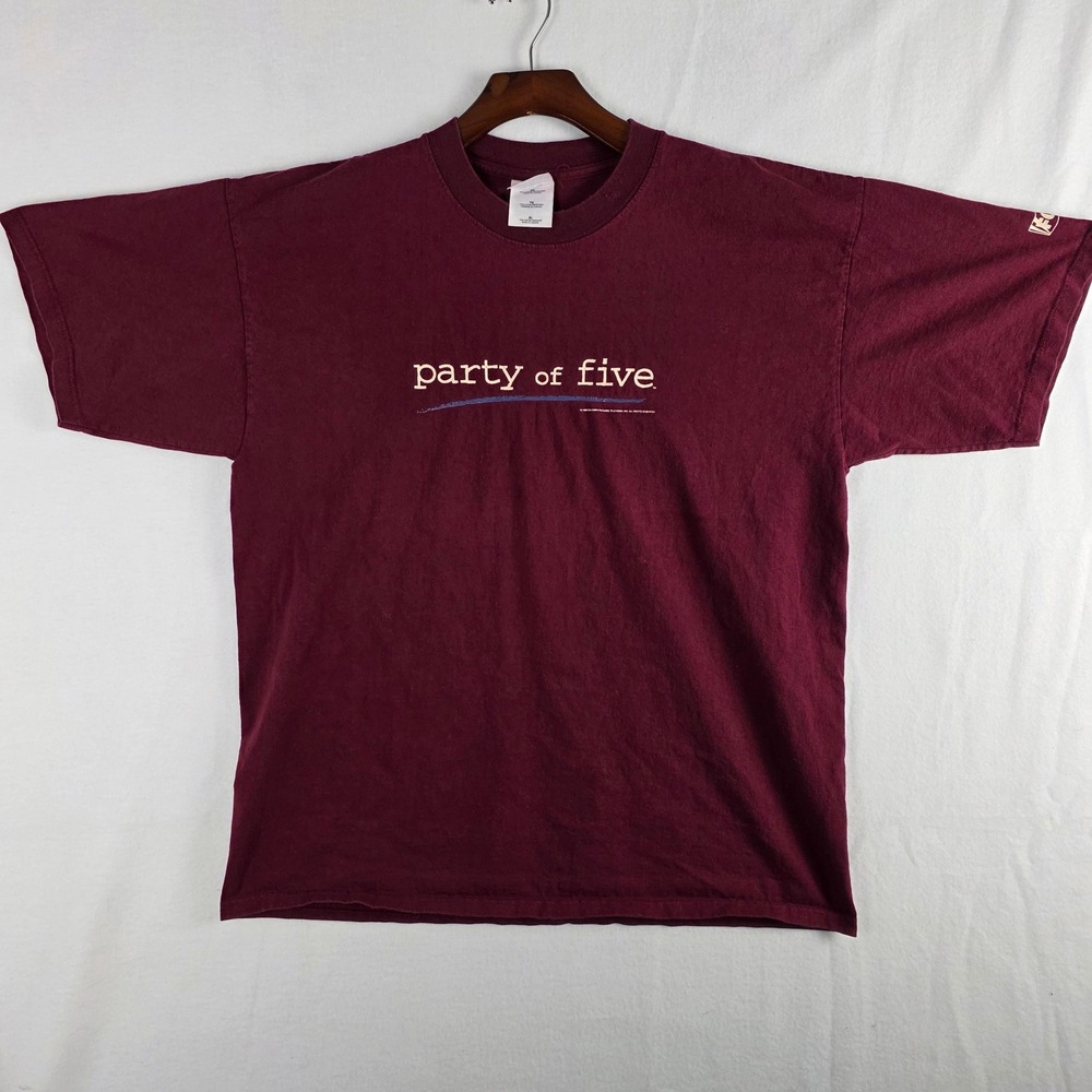Gildan XL Mens Maroon Party of Five 90s Vintage Promo T-Shirt Heavyweight Cotton